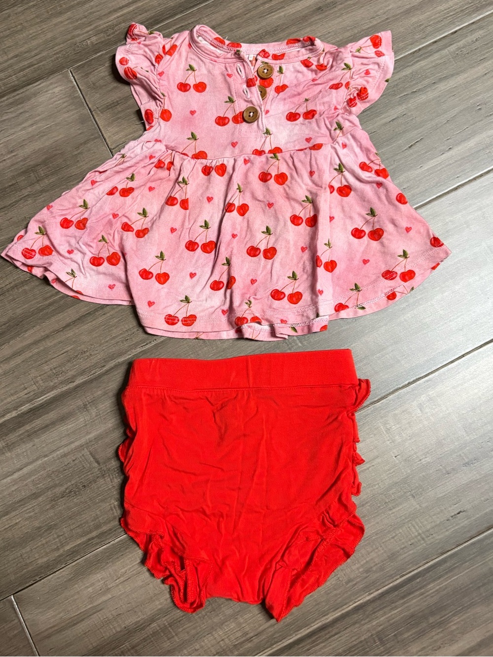 Posh Peanut Pink Cherry Top with Red Ruffle Bloomers